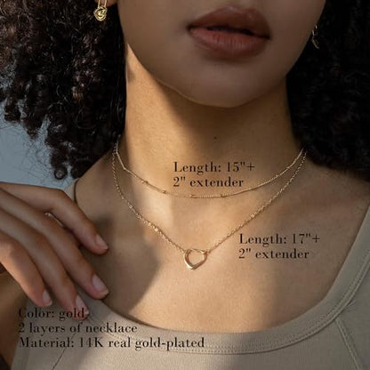 Layered Necklaces for Women - 14K Dainty Gold Plated Layering Chokers Necklaces Set Multilayer Delicate Necklace Trendy Adjustable Long Layered Necklaces for Women - style: 19 Heart Necklace