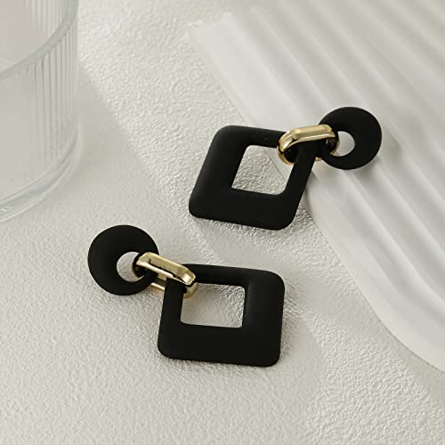 RUOFFETA Acrylic Rectangle Earrings, Fashion Acrylic Square/Oval/Hoop Statement Drop Earrings for Women - color: Black