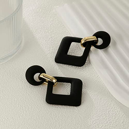 RUOFFETA Acrylic Rectangle Earrings, Fashion Acrylic Square/Oval/Hoop Statement Drop Earrings for Women - color: Black