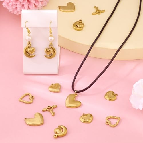 Cheriswelry 18K Gold Plated Heart Pendants Golden Heart Dangle Earring Charms Necklace Pendants Bracelet Keychain Charm Mini Hang Ornament for DIY Craft Jewelry Making - color: 18K Gold Plated D