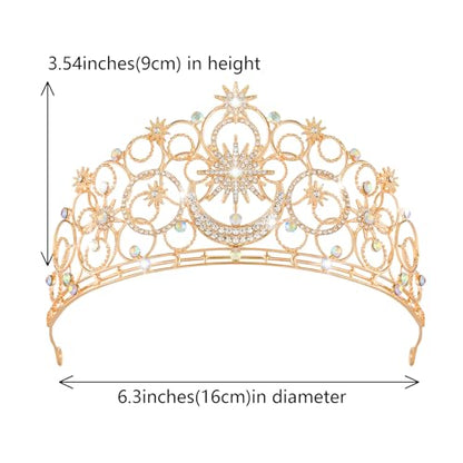 Crystal Crowns for Women, Crystal Bubble TiaraBride Royal Queen Headband Princess Headpieces for Women Bridal Wedding Prom Birthday Party Crowns - color: Golden Star & Moon Crown
