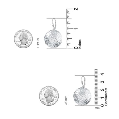 LeCalla 925 Sterling Silver Drop Earrings | Lever-Back Drop Earrings | Hypoallergenic Silver Teardrop Leverback Dangle Earring for Women Jewelry Gifts - color: Hammered Disc-38MM