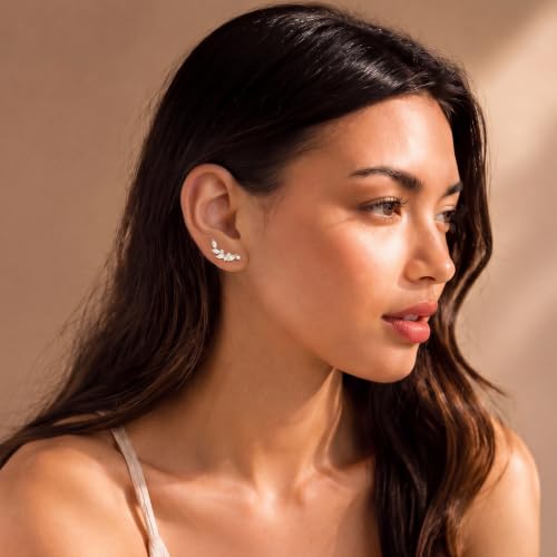 Ear Climber Earrings for Women, 14K Gold Plated/Silver Plated | Crawler Earrings Pierced with Cubic Zirconia, Hypoallergenic Cluster Stud Tragus Conch Daith Cartilage Jewelry Gift for Daily - color: Gold-2