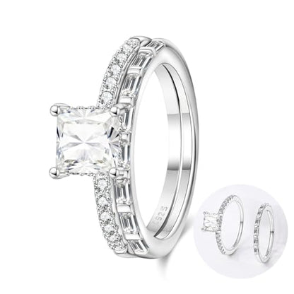 KUNSIR 925 Sterling Silver Rings Classic Cubic Zirconia Eternity Promise Statement Anniversary Wedding Bands Engagement Rings for Women Infinity Forever Love Ring Size 7-9 - style: Princess Square Ring