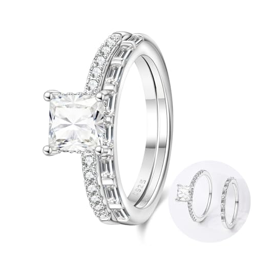 KUNSIR 925 Sterling Silver Rings Classic Cubic Zirconia Eternity Promise Statement Anniversary Wedding Bands Engagement Rings for Women Infinity Forever Love Ring Size 7-9 - style: Princess Square Ring