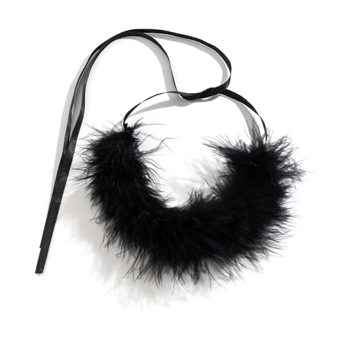 Winter Feather Choker Necklace Ribbon Fluffy Collar Necklace for Women Animal Villus Short Necklace Velvet Choker Party Birthday Costume Accessories Jewelry Gift - color: black
