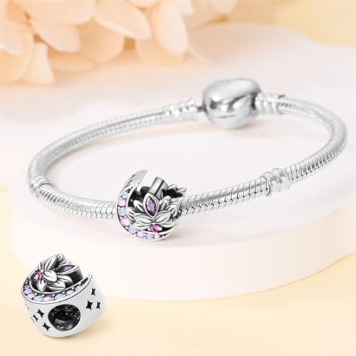 925 Sterling Silver Charms for Bracelets and Necklaces Beads Charms Jewelry Gift for Women - color: Moon Lotus Charm