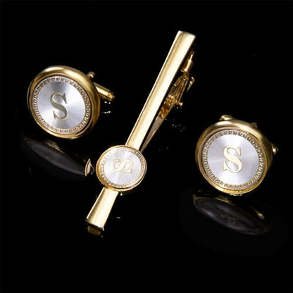Barry.Wang Mens Cufflinks Tie Clip French Stylish Cuff Links Wedding Shirts Cuff Buttons Elegant Gift Necktie Pin - style: Gold Silvery S