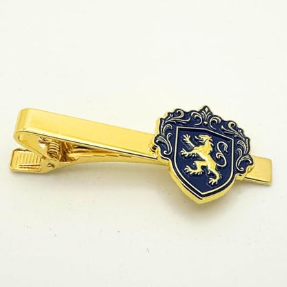 Men’s Cufflinks, Tie Bar, and Tie Pin Set – Royal Blue on Gold with Raised Lion Crest, Gift-Boxed for Business and Formal Occasions - color: Royal Blue on Gold