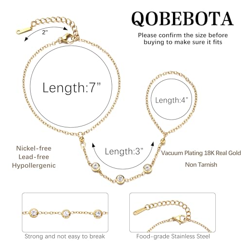 Hand Chain Bracelet Stainless Steel Gold Handchain Bracelets | Non Tarnish Handchain Bracelet for Women Summer Essentials Gold Link Bracelet Beach Waterproof Jewelry - color: Gold Cubic Zirconia