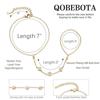 Hand Chain Bracelet Stainless Steel Gold Handchain Bracelets | Non Tarnish Handchain Bracelet for Women Summer Essentials Gold Link Bracelet Beach Waterproof Jewelry - color: Gold Cubic Zirconia