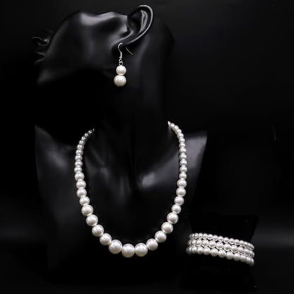 Cryshimmer Pearl Choker Necklace for Women Faux Pearl Beads Strand Necklace Earring Set Costume Jewelry,Gift for Wife Mother - color: Pearl Set-1