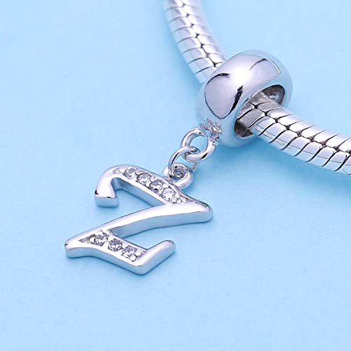925 Sterling Silver Letter Charms Fits Pandora Bracelets, Gift for Women | A-Z Alphabet Initial Charm with CZ,Great gift for Christmas, Valentine's Day, Mother's Day. - color: Z