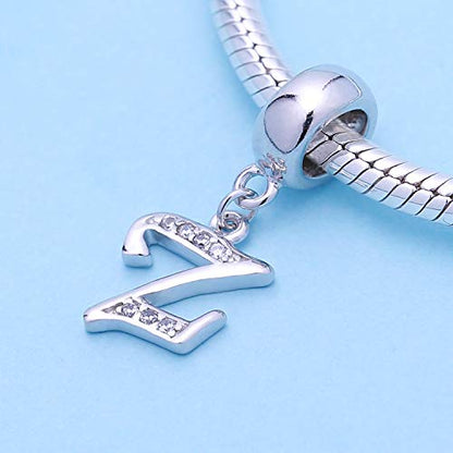 925 Sterling Silver Letter Charms Fits Pandora Bracelets, Gift for Women | A-Z Alphabet Initial Charm with CZ,Great gift for Christmas, Valentine's Day, Mother's Day. - color: Z