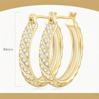 14K Gold Hoop Earrings for Women 14K Gold Earrings Jewelry Spiral Cubic Zirconia Thick Hoops Hypoallergenic Womens Huggie Earring 20/25/30/35MM - size: 30MM