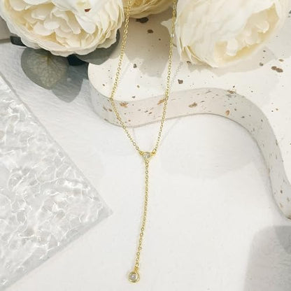 Luxval Diamond Pendant Gold Necklace for Women，Dainty 18k Gold Plated Choker Necklaces Simple Gold Jewelry Gifts for Women - color: Gold-Y CZ Necklace