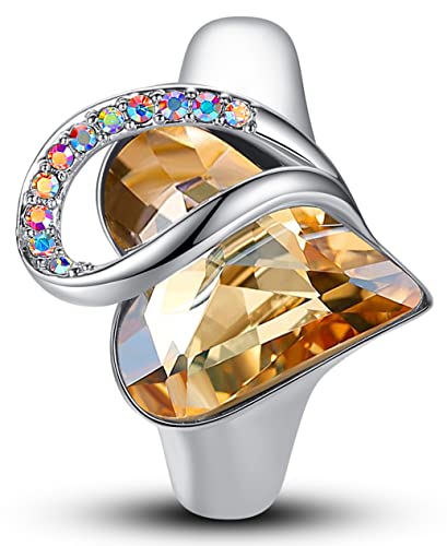 Leafael Infinity Love Women's Adjustable Crystal Heart Ring with Birthstone Crystals Healing Stones, Jewelry Gifts for Women, Birthdays Valentine's Day, Silver-Tone, Open End, Size 6.5-8 - color: 16b-November-Power-Golden Yellow Shade