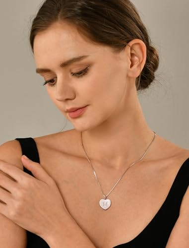 YL Initial Necklace 925 Sterling Silver Square/Round/Heart Letter Pendant A-Z Alphabet Polished Jewelry for Women - color: Letter-A, style: Heart Shaped