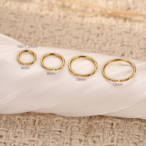 FUNLMO 316L Surgical Steel Cube Zircon Nose Ring Septum Jewelry Helix Conch Tragus Rook Daith Piercing Jewelry Cartilage Earring for Women Men - color: Gold