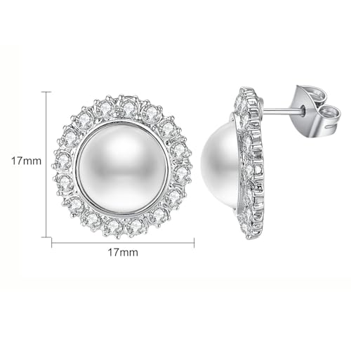 Pearl and Rhinestone Stud Earrings for Women Retro Statement Earrings Wedding Party Prom Jewelry - color: Rhinestone Pearl-Silver