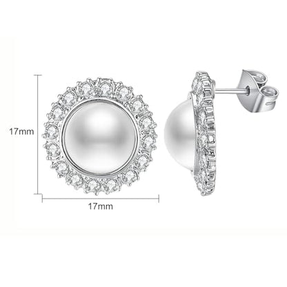 Pearl and Rhinestone Stud Earrings for Women Retro Statement Earrings Wedding Party Prom Jewelry - color: Rhinestone Pearl-Silver