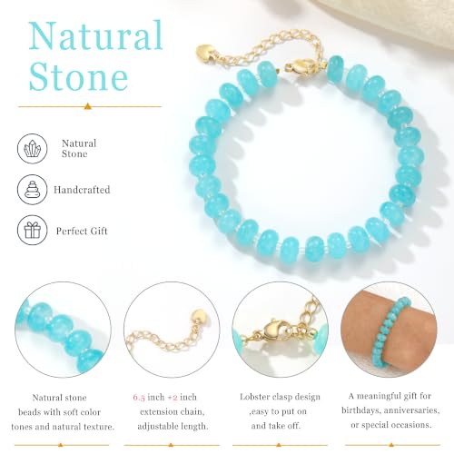 colorful Natural Stone Beaded Bracelets for Women, Boho Handmade Gemstone Bracelet, Stackable Summer Beach Jewelry - color: Lake Blue