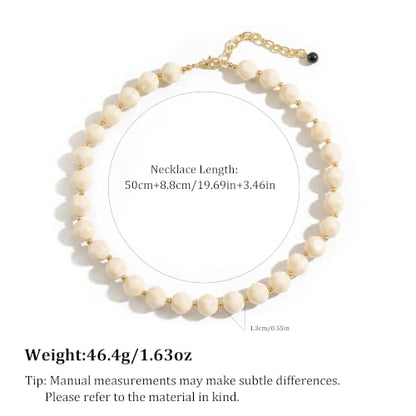 HESSAWEEL Colorful Chunky Beaded Necklace for Women Beach Jewelry | Summer Statement Choker, Adjustable Lobster Necklace, Handmade Boho Acrylic Jewelry - color: Beige