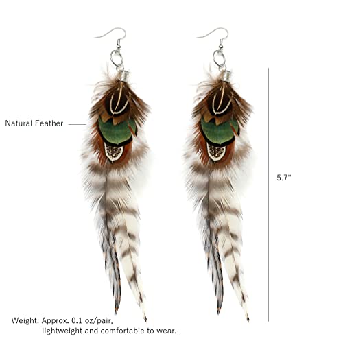 RUOFFETA Long Feather Earrings for Women, Boho Bohemian Earrings Multicolor Tassel Handmade Feather Earrings for Women Dangling - style: Style H