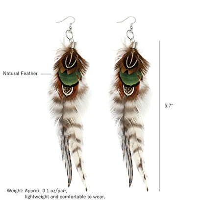RUOFFETA Long Feather Earrings for Women, Boho Bohemian Earrings Multicolor Tassel Handmade Feather Earrings for Women Dangling - style: Style H