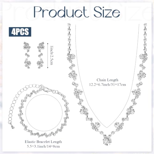 Crystal Wedding Jewelry Set for Brides Silver Necklace Earrings and Bracelet Set Elegant Women Wedding Jewelry Sets for Weddings, Bridesmaids, Prom, Party and Special Occasions