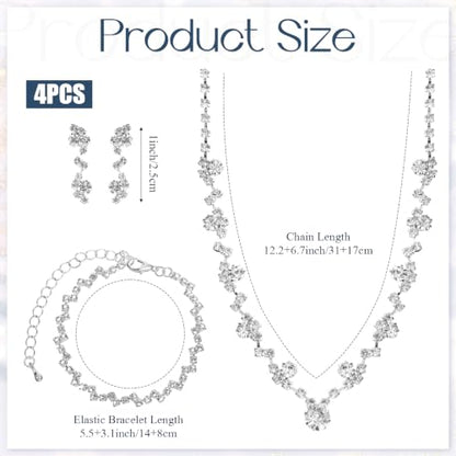 Crystal Wedding Jewelry Set for Brides Silver Necklace Earrings and Bracelet Set Elegant Women Wedding Jewelry Sets for Weddings, Bridesmaids, Prom, Party and Special Occasions