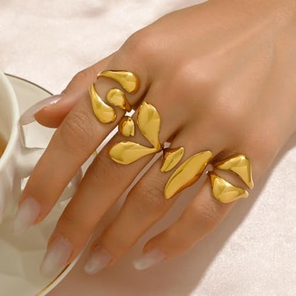 Gold Geometric Open Ring Set for Women, 4Pcs Adjustable Minimalist Rings, Abstract Sculptural Jewelry Set for Daily Wear and Gift - style: 0032-stackable rings 1