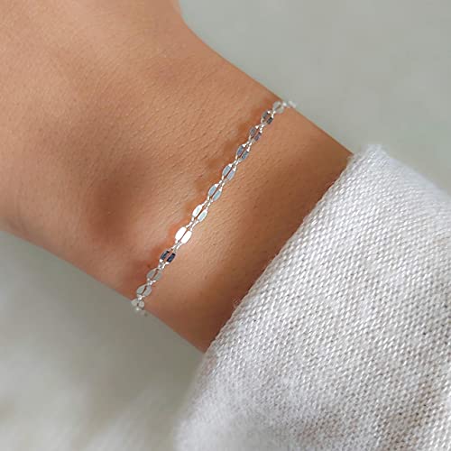 Stacking Bracelet Silver, Minimalist Simple Gourmet Satellite Rectangles Lace Heart Chain Bracelets, 925 Sterling Arm Jewelry for Women, Length 6.5-7.5 Inches - style: Lace Chain