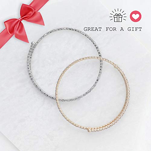 NTLX Crystal Bracelet for Women - Rhinestone Coil Bangle Bracelet – Flexible & Adjustable - Silver & Gold Plated - Bridal, Wedding, Prom, Party, Pageant, Evening, Casual, Tennis Bracelet with Gift Box - color: Gold