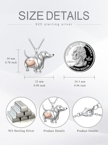 925 Sterling Silver Animal Necklace Heart Shape Dog/Rabbit/Cat Pendant Necklace for Women Animal Memorial Charm Jewelry Mother's Day Christmas Gifts - color: Weiner Dachshund-1