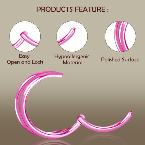 Titanium Septum Rings, Nose Rings Hoops for Women, Segment Nose Rings 16G 8mm/10mm Hypoallergenic Cartilage Conch Helix Rook Hoop Earrings - color: Double Stacked-Pink, size: 16 Gauge 8mm