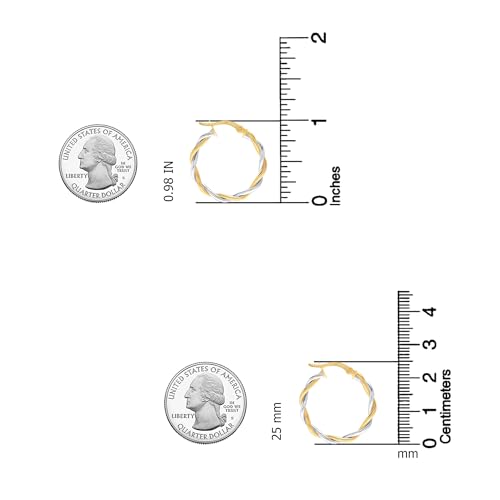 LeCalla Real 925 Sterling Silver Textured Two-Tone Three-Tone 14K Gold Plated Lightweight Italian Design Hoop Earrings for Women Diameter 25,30,40,45,50mm - color: Two-Tone Small-25mm