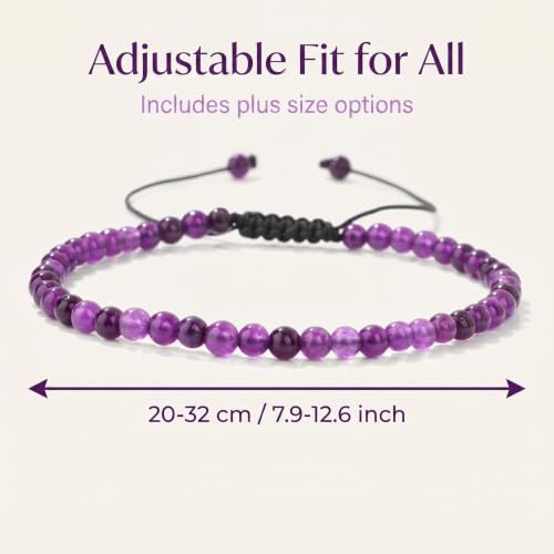 Lit Wall Crystal Anklets for Women Handmade Beach Boho Ankle Bracelet 4mm Adjustable Beaded Ankle Bracelet Waterproof Natural Stone Anklet Plus Size Anklets Gemstone Anklet Jewelry Gift for Her - style: Amethyst