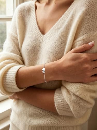 KeyStyle Initial Heart Bracelet for Women Waterproof Stainless Steel Chain | 14K Gold Plated /Silver A-Z Letter Adjustable Charm Bracelet, Hypoallergenic Non Tarnish Dainty Gift for Everyday Wear - color: Silver-B