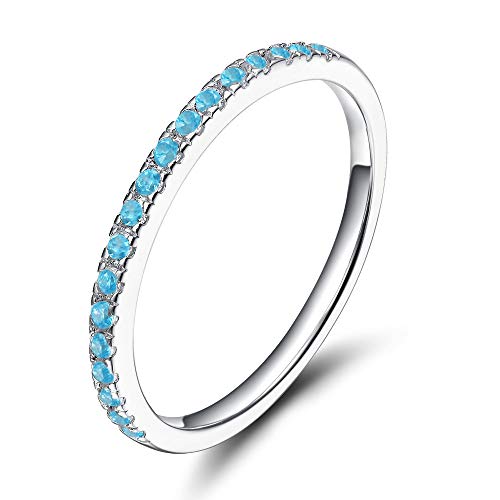 EAMTI CZ Wedding Band for Women 925 Sterling Silver Half Eternity Stackable Ring Size 3-13 - color: sterling silver-blue