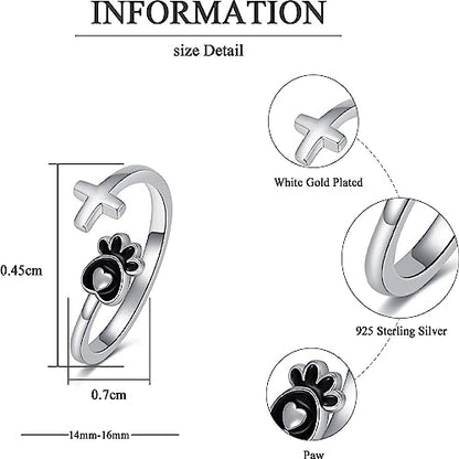 Dragonfly Toe Ring for Women 925 Sterling Silver Dragonfly/Butterfly/Cat/Paw Toe Rings Adjustable Open Ring for Women Christmas Jewelry Gift - color: Paw