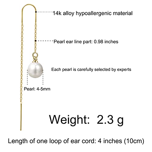 Pearl Dangle Earrings for Women, Threader Earrings Long Drop Earrings, Dainty Hoop Earrings Hypoallergenic Tassel Ear Chain for Wedding Jewelry Gifts - color: Pearl Threader Earrings