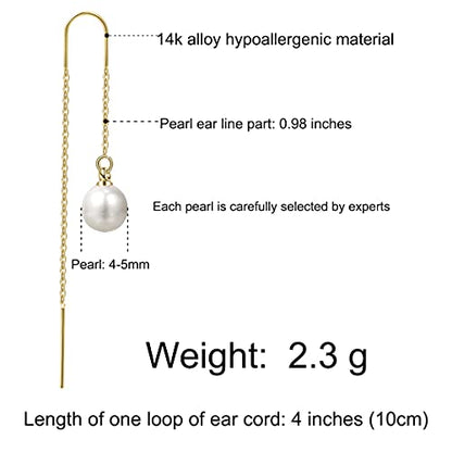 Pearl Dangle Earrings for Women, Threader Earrings Long Drop Earrings, Dainty Hoop Earrings Hypoallergenic Tassel Ear Chain for Wedding Jewelry Gifts - color: Pearl Threader Earrings