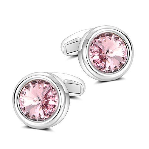 Mens Cufflinks Elegant Style Cuff Link Super Shiny Navy Blue Crystal Circular Cufflinks with Gift Box - color: Pink