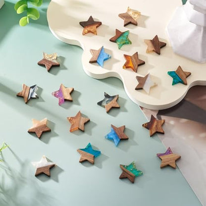 Beadthoven 20Pcs/10 Pairs Star Resin Wood Earrings Pendants, Gold Foil Charms Wood Earrings Making kit Colorful Pattern Wooden Earring Blanks Pieces for Jewelry Making DIY Crafts - color: Gold Foil-Star
