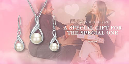 EleQueen 925 Sterling Silver CZ Freshwater Cultured Pearls Bridal Pendant Necklace Earrings Wedding Jewelry Sets, Valentine's Day/Mother's Day/Christmas Gift - style: 01-Ivory