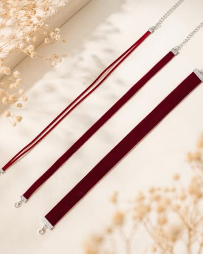 Ronglry 3pcs Black Choker Necklace for Women Black Velvet Choker Set Layered Black Choker Necklaces Classic Chokers for Women Adjustable Gothic Lace Black Collar Necklace for Party Cosplay Christmas Birthday Jewelry Gifts - color: red 3pcs set