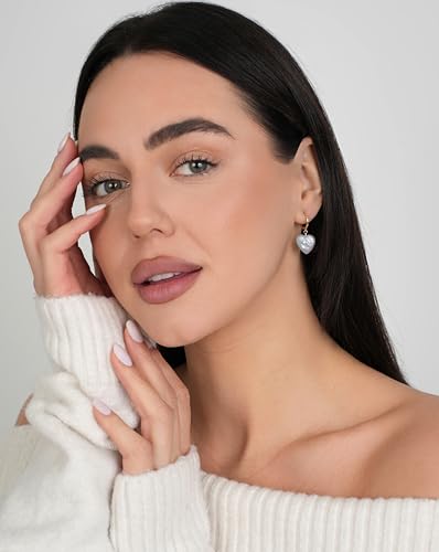 LILY LUSTRE 14k Gold Plated/Filled 925 Sterling Silver Handpicked AAAA Quality Natural White Freshwater Cultured Heart Shaped Pearl Huggie Hoop/Leverback Drop Dangle Earrings for Women - color: Gold Hoop