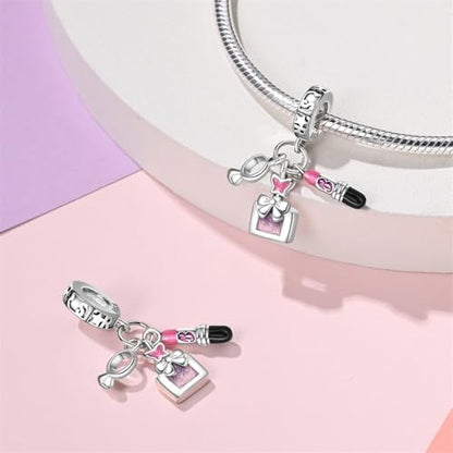 HappyStar 925 Sterling Silver Charms for Bracelets and Necklace Dangle Pendants Beads Charms Fits Charms Bracelets for Woman Jewelry Gifts (with one Spacer Bead Charms) - style: Fashion perfume lipstick charm