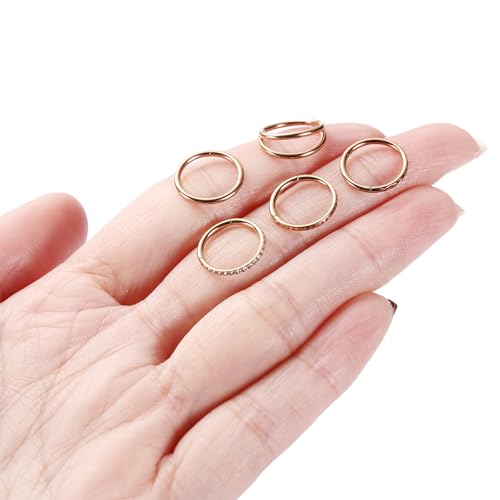 FUNLMO 3Pcs Nose Rings Double Hoop Nose Ring Conch Daith Tragus Helix Rook Piercing Jewelry Surgical Steel Cartilage Earring Conch Hoop Earring Septum Jewelry Lip Ring - color: Style 3: Rose gold,5pcs